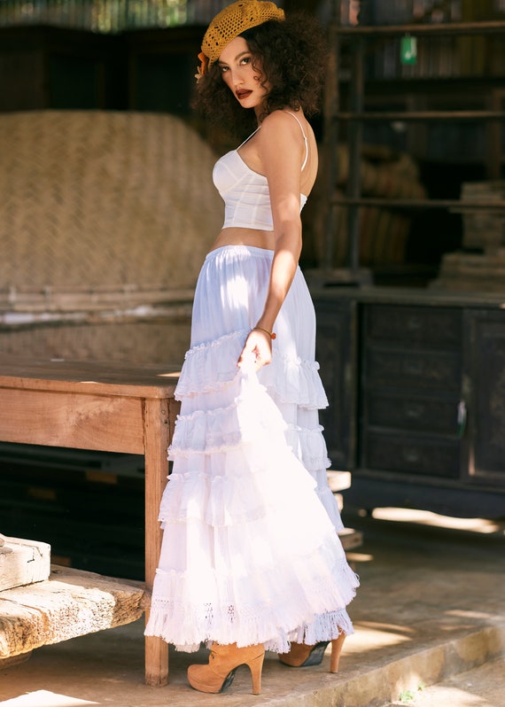 Buy NEW---NO.322 Women's Tiered Ruffle Long Skirt, Boho A