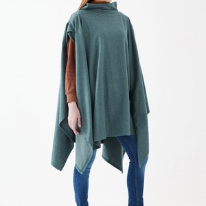 NO.279 Womens Stand Collar Poncho Sweater, Extravagant Asymmetric Poncho Fall Winter, Poncho in Heather Teal image 5