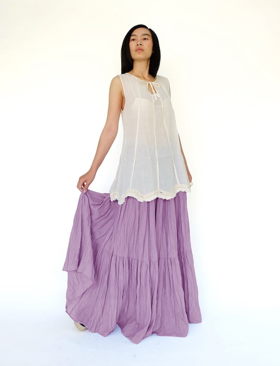NO.5 Dusty Lilac Cotton Gauze Hippie Gypsy Boho Tiered Long Etsy