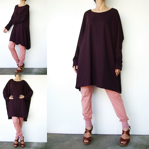 NO.62 Women's Scoop Neck Long Sleeve Tunic Top, Loose Fit Tshirt in Plum image 5