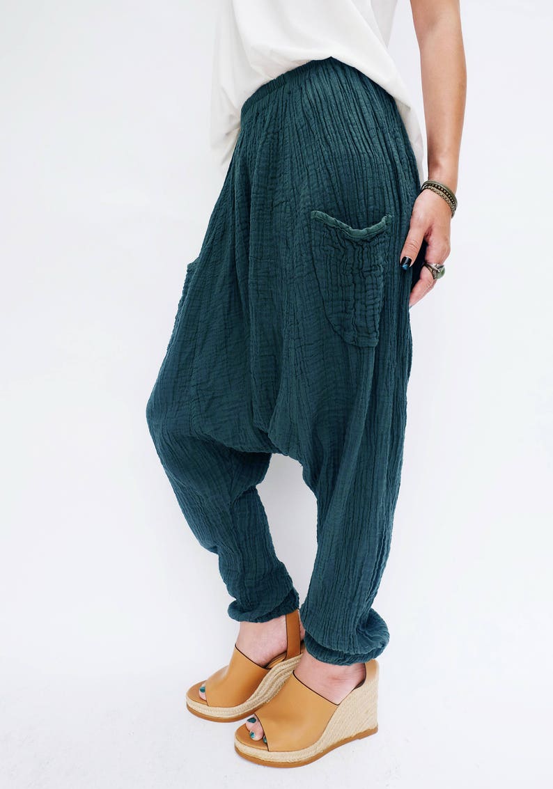NO.162 Teal Green Double Cotton Gauze Harem Pants Women Etsy