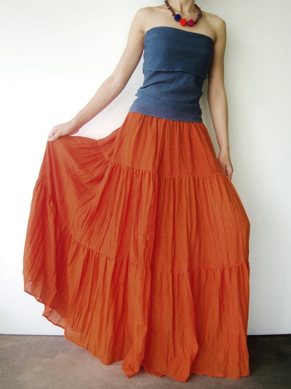 orange maxi skirt boho