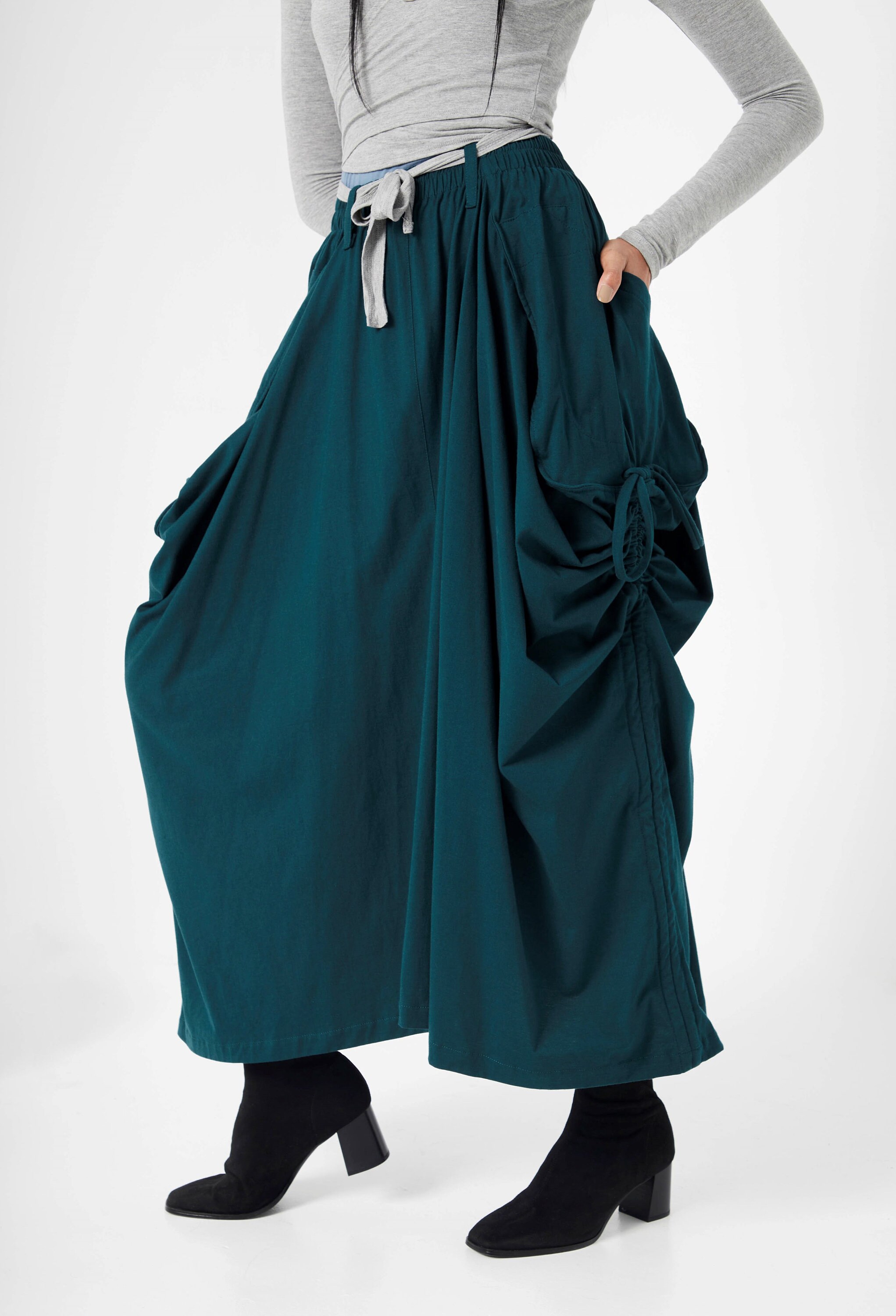 【THE MOZZ】Koren Pocket Long Skirt NO.123 Women's Large Patch Pocket Maxi Skirt, Long Maxi
