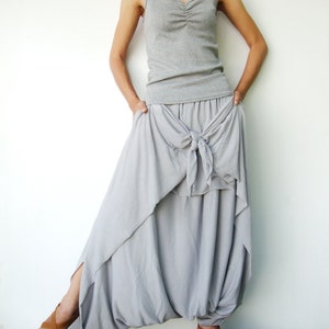 NO.86 Womens Low Drop Crotch Asymmetrical Harem Pants, Loose Casual Harem Trousers in Gray image 2