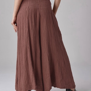 NO.290 Women's Smocked Waist Wide Leg Pants, Natural Fiber Flexible Casual Yoga Pants in Brownish Pink image 5