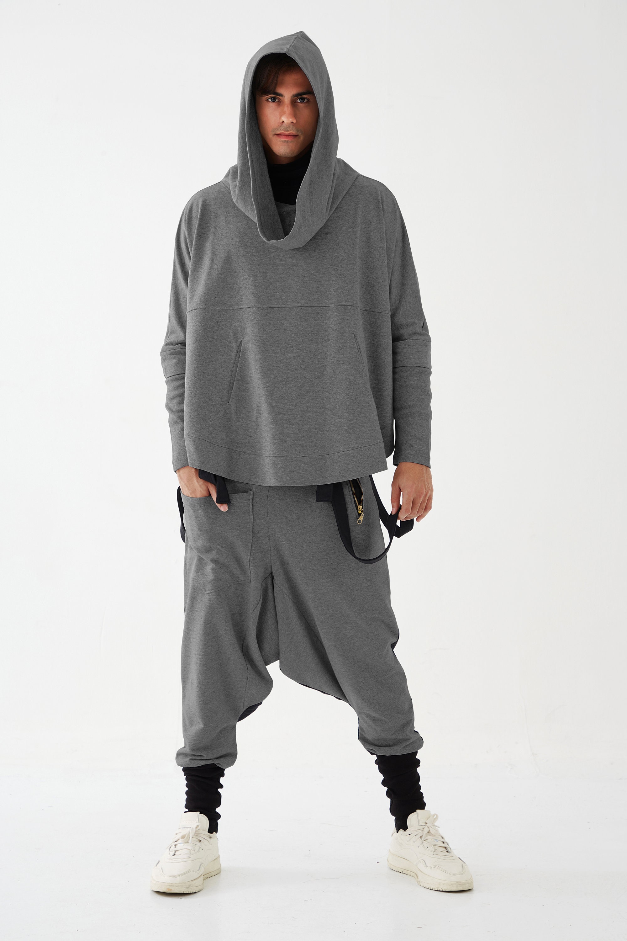 NO.176 Men's Dolman Sleeve Hoodie Sweater, Aesthetic Hoodie in