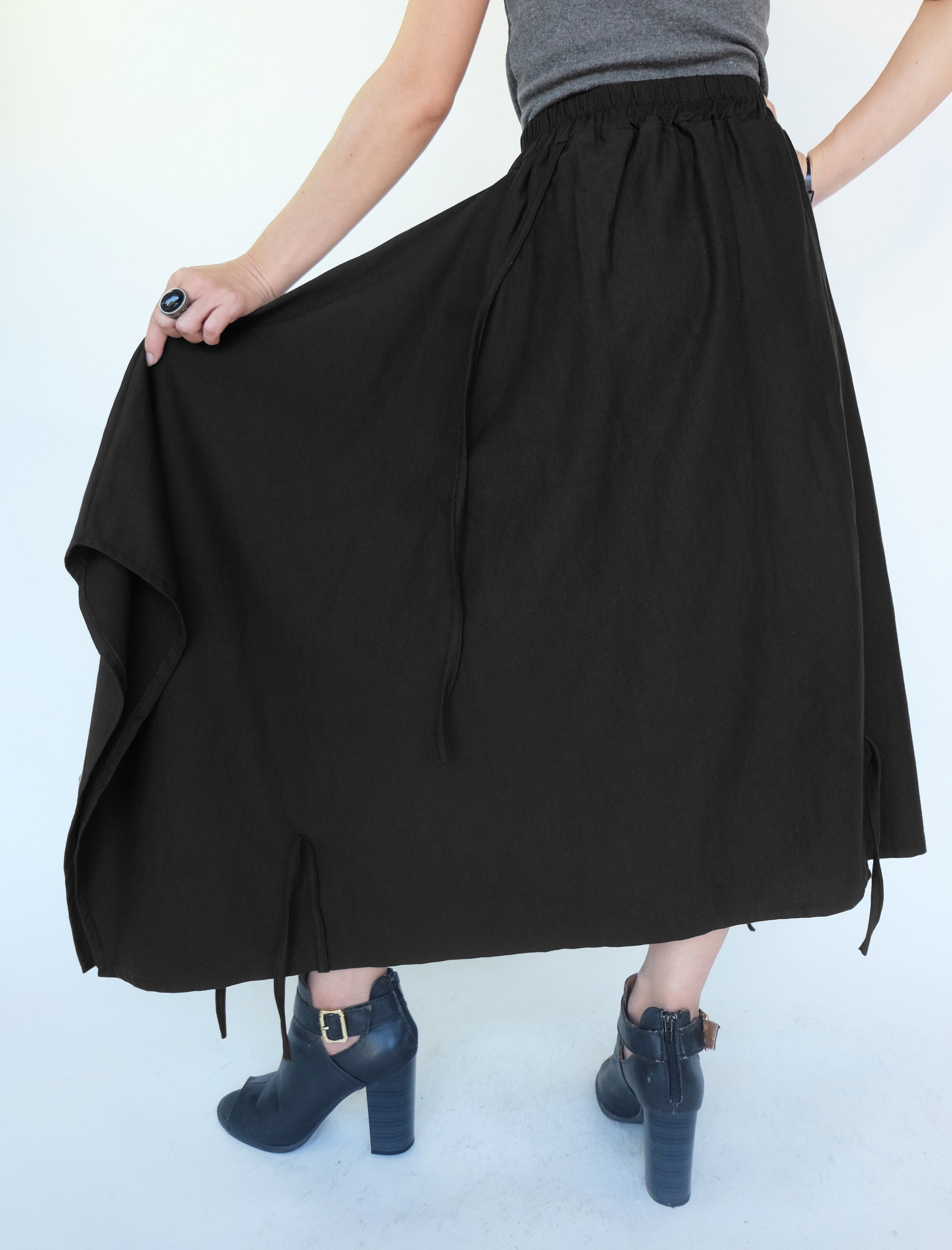 NO.252 Women's Extravagant Asymmetrical Skirt, Drawstring-detail A