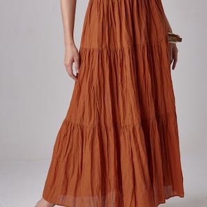 NO.5 Women's Hippie Gypsy Boho Tiered Peasant Long Maxi Skirt in Orange Ochre image 3