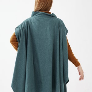 NO.279 Womens Stand Collar Poncho Sweater, Extravagant Asymmetric Poncho Fall Winter, Poncho in Heather Teal image 8