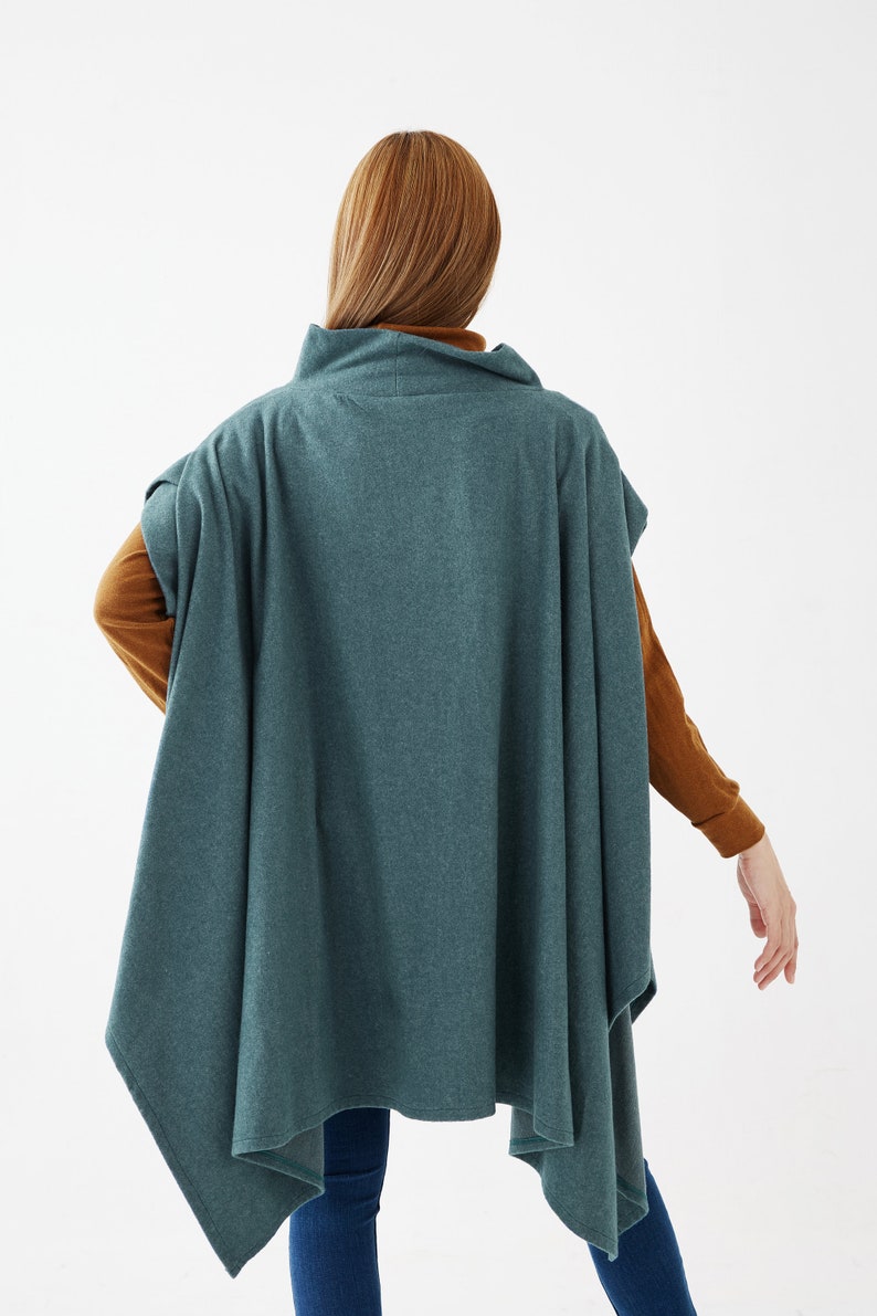 NO.279 Womens Stand Collar Poncho Sweater, Extravagant Asymmetric Poncho Fall Winter, Poncho in Heather Teal image 8