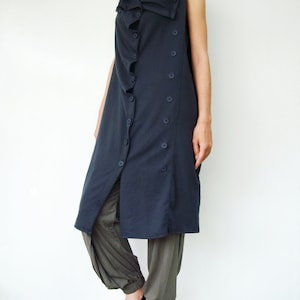 NO.67 Women&#39;s Front Effect Long Vest, Sleeveless Asymmetric Cardigan, Casual Long Top with Pockets in Blue