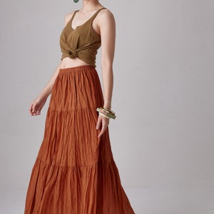 NO.5 Women's Hippie Gypsy Boho Tiered Peasant Long Maxi Skirt in Orange Ochre image 4