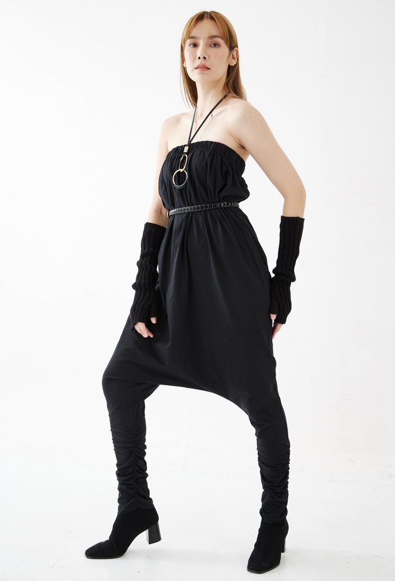 NO.125 Women's Strapless Loose Jumpsuit, Casual Harem Rompers, Summer Loose Playsuit in Black image 6