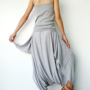 NO.86 Womens Low Drop Crotch Asymmetrical Harem Pants, Loose Casual Harem Trousers in Gray image 4