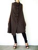 NO.67 Women's Front Effect Long Vest, Sleeveless Asymmetric Cardigan, Casual Long Top with Pockets in Brown
