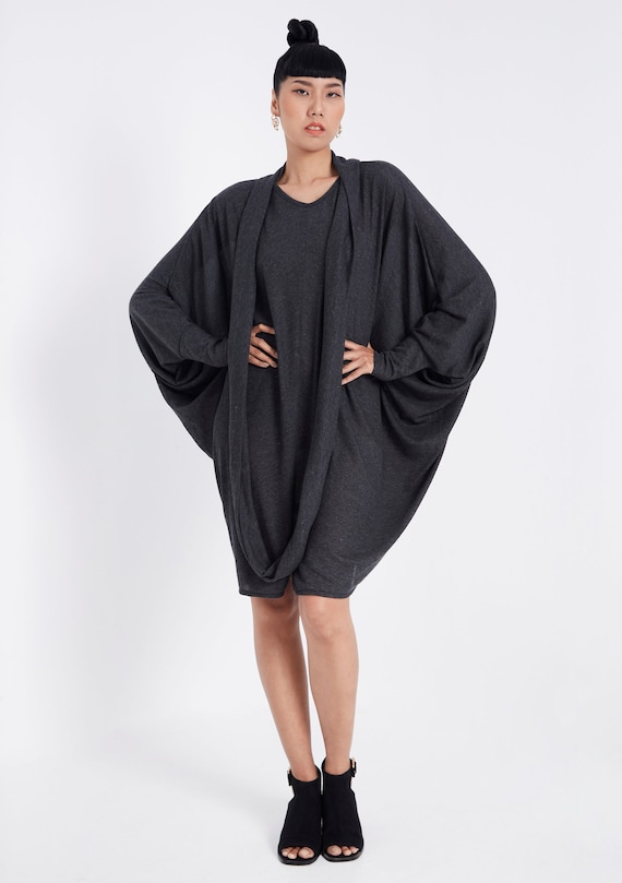 NO.57 Women's Batwing Sleeve With Scarf Dress, Batwing Long Sleeve Dress in Mottled Gray NO.57 Women's Batwing Sleeve With Scarf Dress, Batwing Long Sleeve Dress in Mottled Gray
