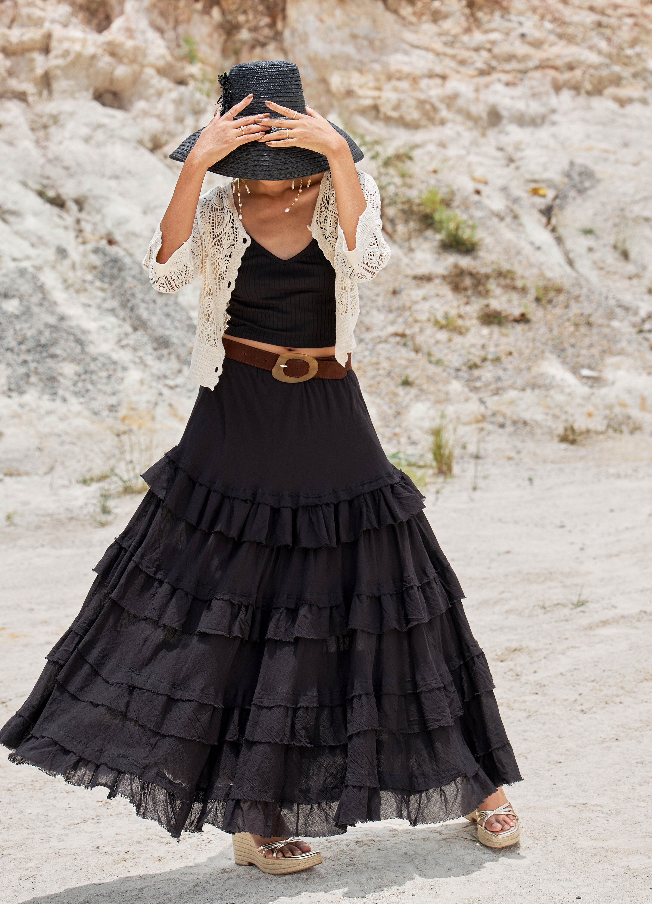【NONCODE】As frill banding long skirt common unique