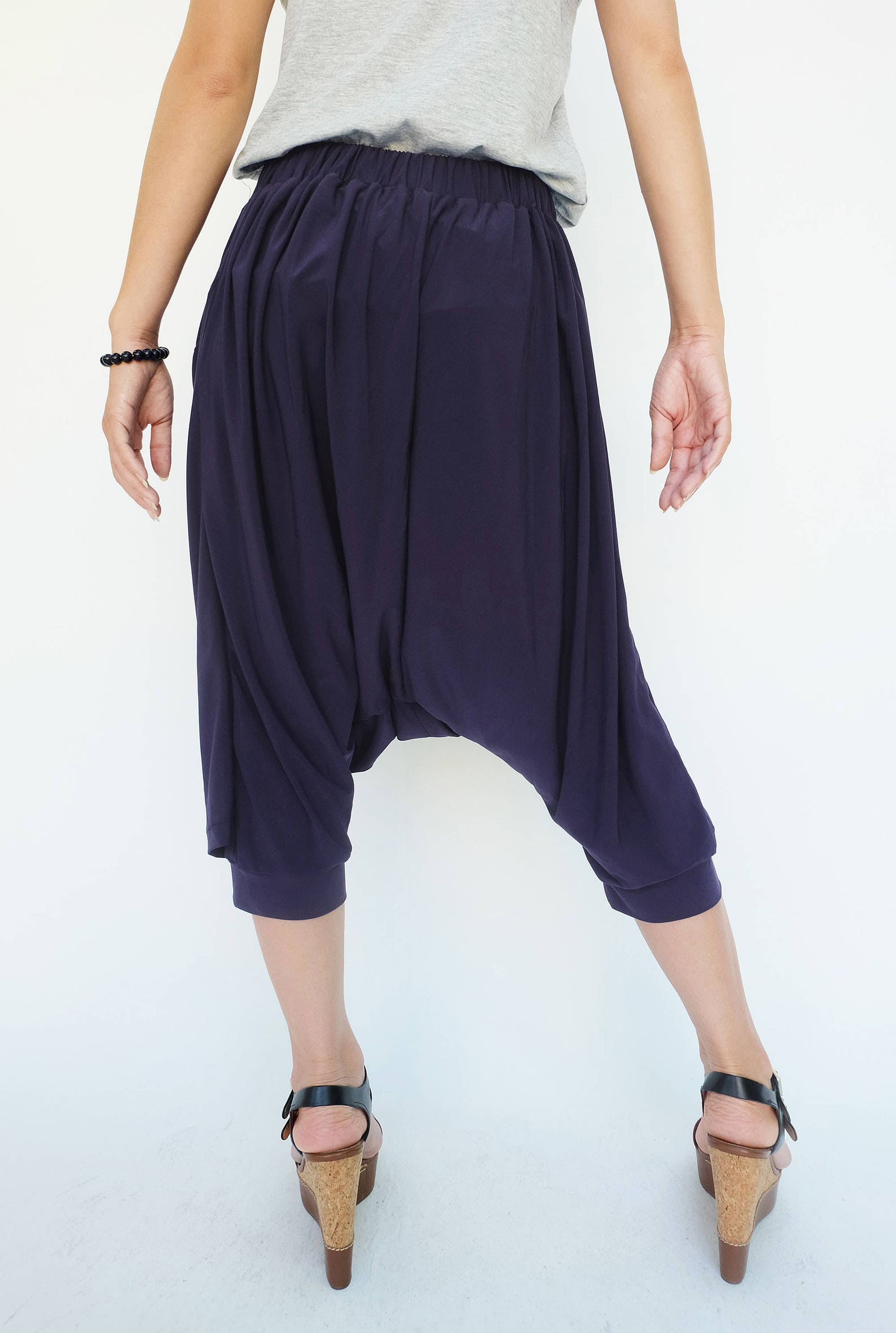 NO.142 Women's Pleated Front Drop Crotch Harem Pants Blue | Etsy
