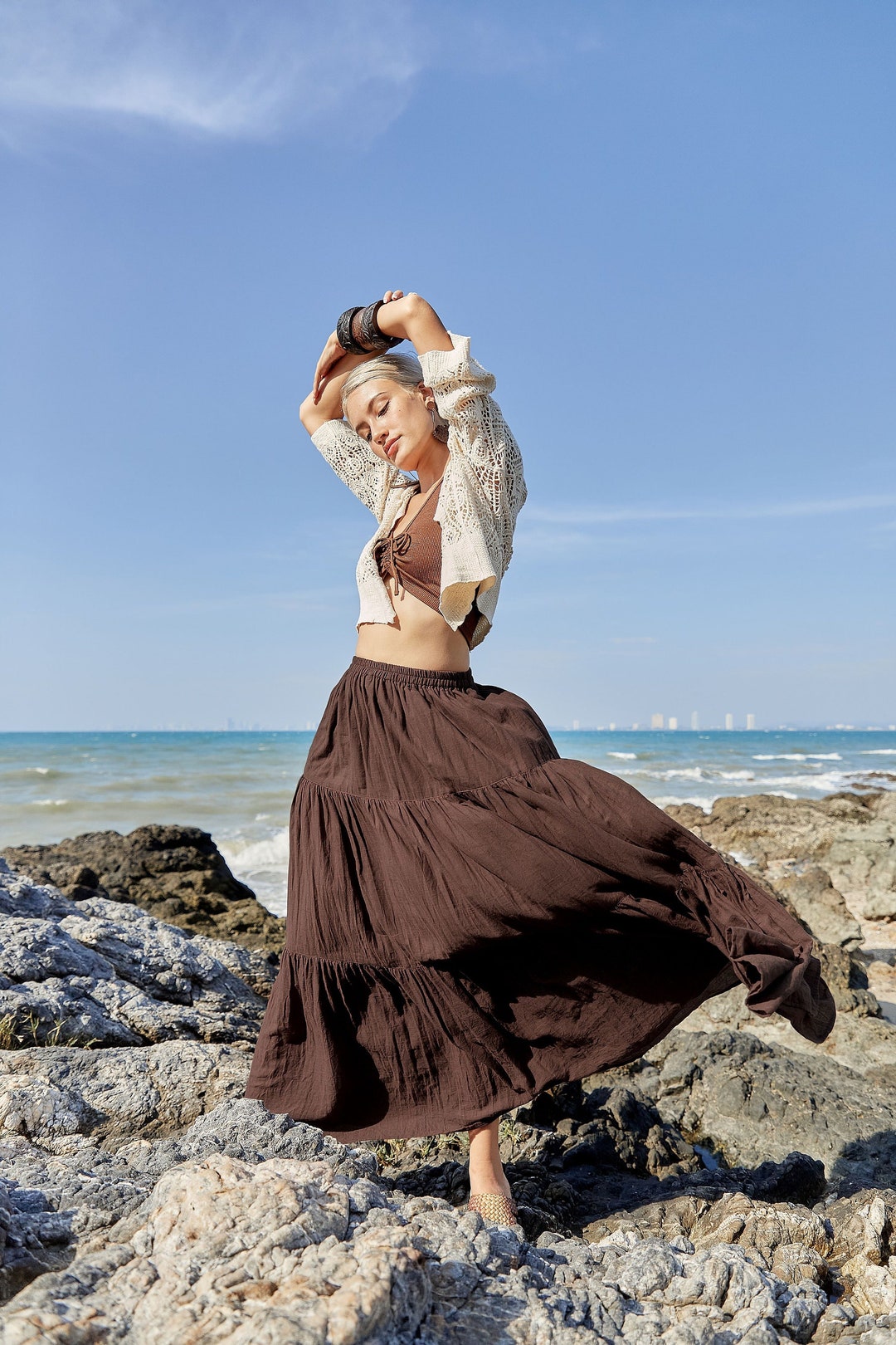 Gonna Lunga Bohémien In Cotone, Maxi Floreale Estate, Vita Elastica, Taglie S/M/L, 100 Cm, Stile Hippie Gypsy