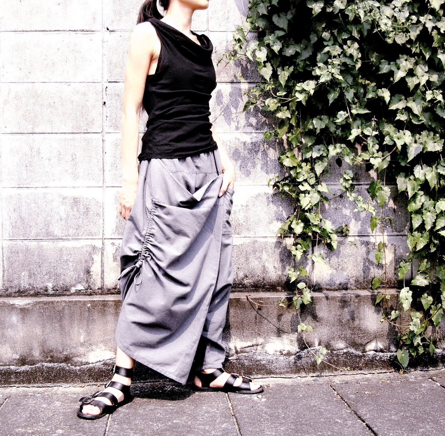 NO.155 Women's Drawstring Low Crotch Asymmetric Harem Pants, Extravagant  Trousers in Gray -  New Zealand