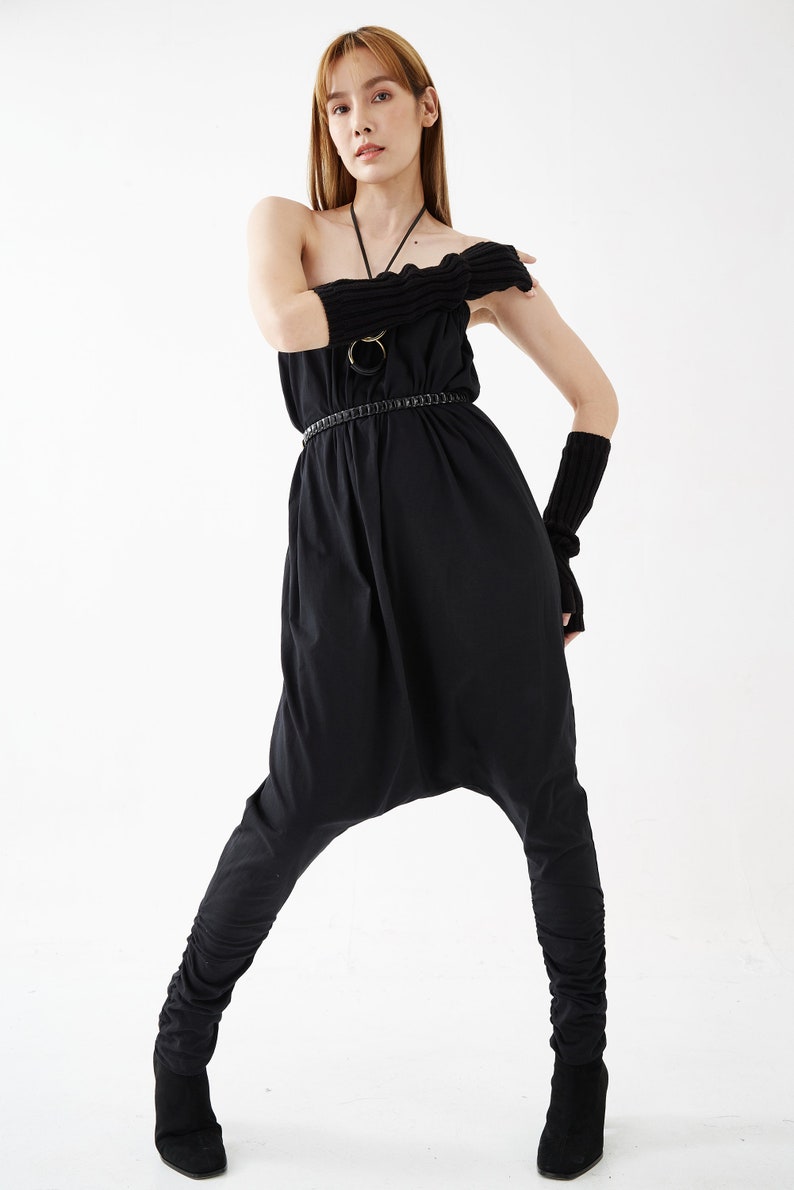 NO.125 Women's Strapless Loose Jumpsuit, Casual Harem Rompers, Summer Loose Playsuit in Black image 4