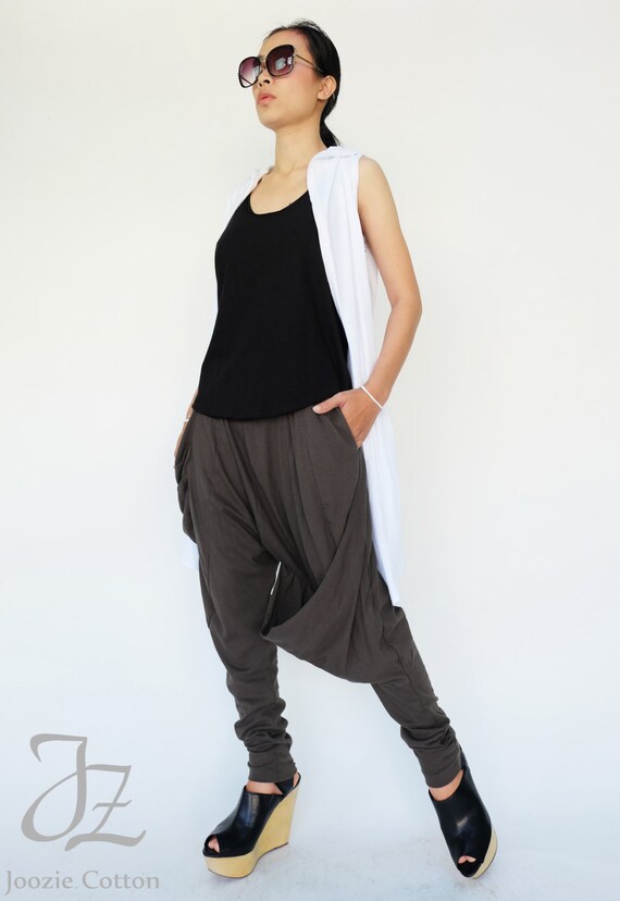 No 193 Charcoal Cotton Jersey Draped Harem Pants Casual Drop Etsy