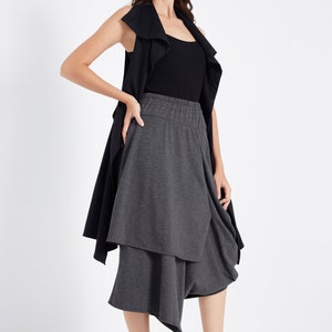 NO.187 Women's Taxidermy Asymmetric Skirt/Pants, Casual Wide Leg Trousers, Cropped Pants/Skirt in Mottled Gray image 9