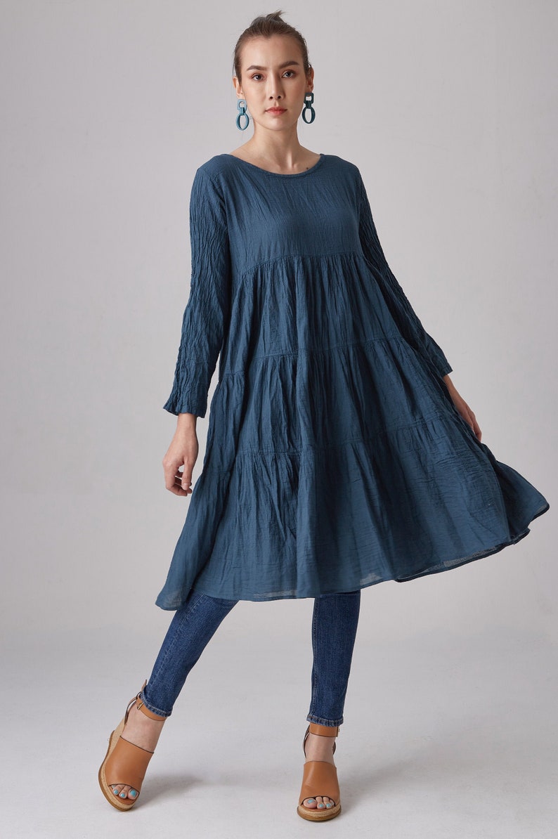 NEW---NO.292 Women/'s Long Sleeve Tiered Peasant Dress #Cream