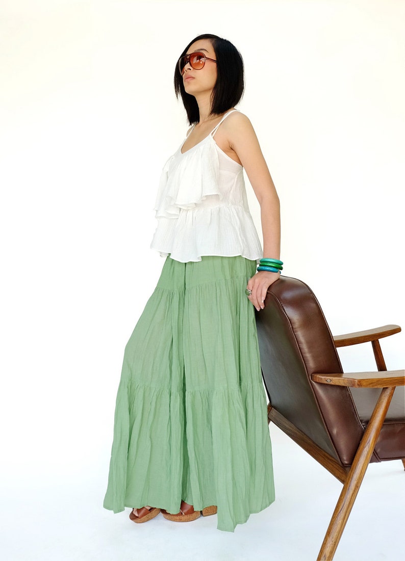 NO.5 Mint Cotton Gauze Hippie Gypsy Boho Tiered Long Peasant Etsy