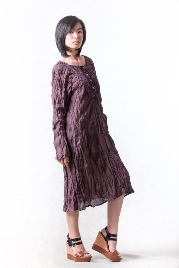 sachin and babi light blue dress NO.133 Women's Bib Front Long Sleeve Tunic Dress, Casual Summer Dress, Plum  Summer Dress