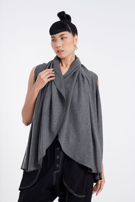 NO.318 Women's Circle Waterfall Draped Vest, Sleeveless Open Front