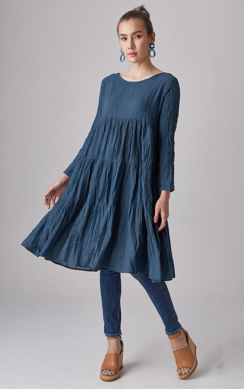 NEW---NO.292 Women/'s Long Sleeve Tiered Peasant Dress #Cream