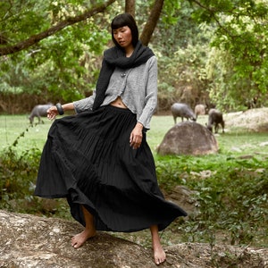 NO.5 Women's Hippie Gypsy Boho Tiered Peasant Long Maxi Skirt in Black zdjęcie 8