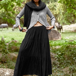 NO.5 Women's Hippie Gypsy Boho Tiered Peasant Long Maxi Skirt in Black zdjęcie 2