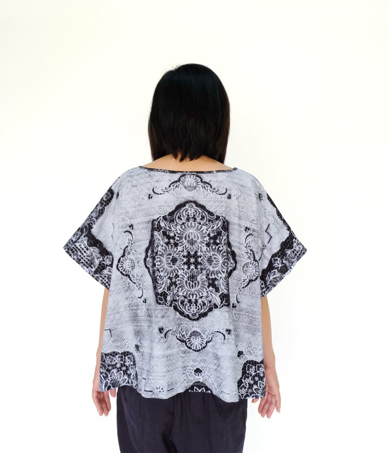 NO.169 Women's Short Sleeve Floral Embroidered T Shirt in Gray image 5