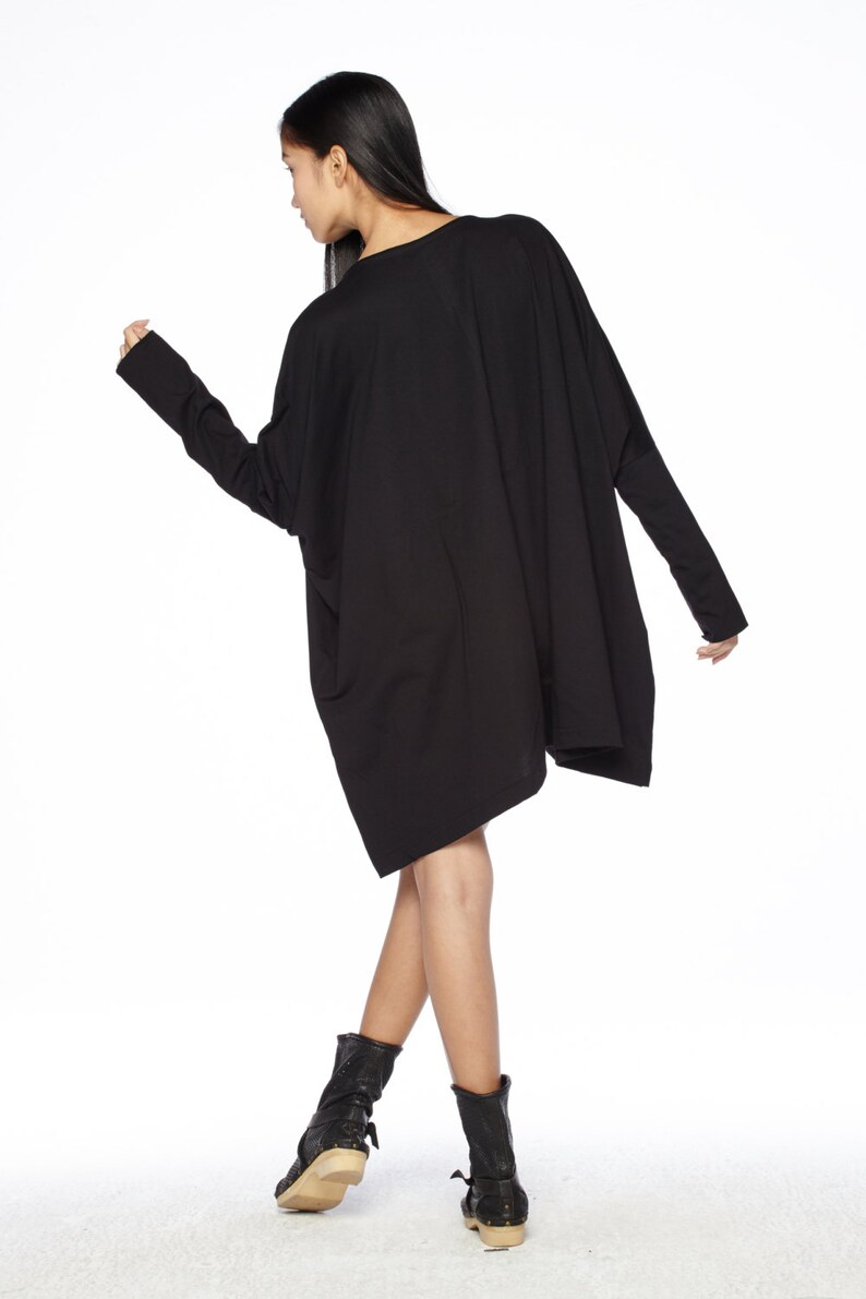 Women\u2019s Top NO.62 Black Cotton Jersey Oversized T-Shirt Tunic Sweater