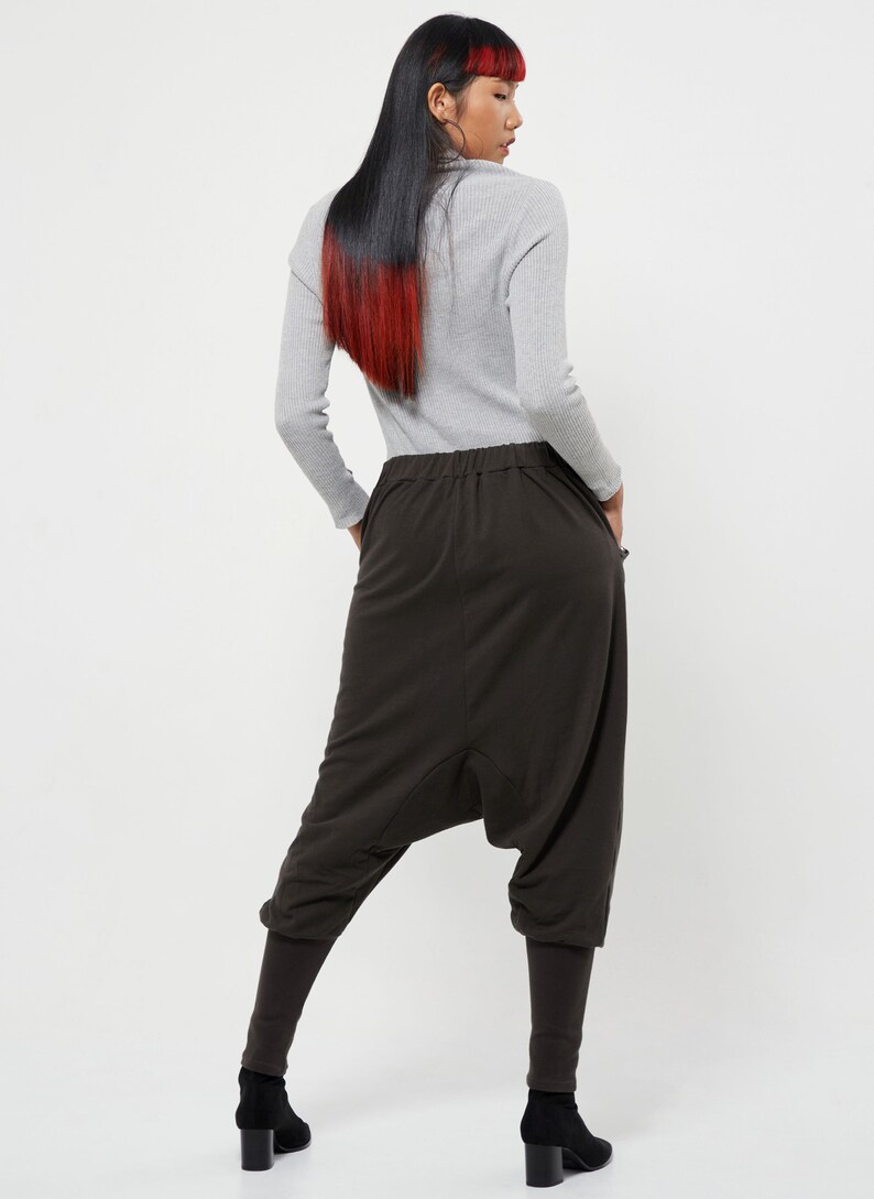NO.154 Women's Casual Drop Crotch Harem Pants, Harem Jogger Pants, Low Crotch Trousers, Unisex Pants in Charcoal image 9