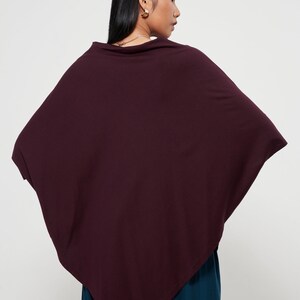 NO.63 Women's Cowl Neck Short Sleeve Top, Minimalist Clothing, Loose Asymmetrical Shirt in Plum image 10