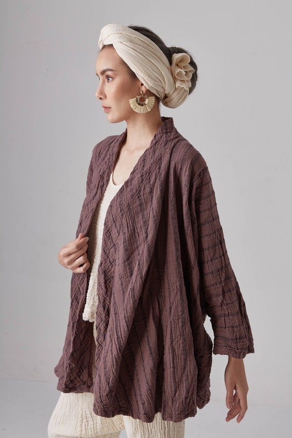 Striped Kimono Cardigan Loose Cotton 