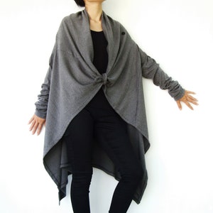 NO.61 Womens Long Sleeve Open Front Extravagant Cardigan, Cardigan Sweater in Mottled Gray image 4