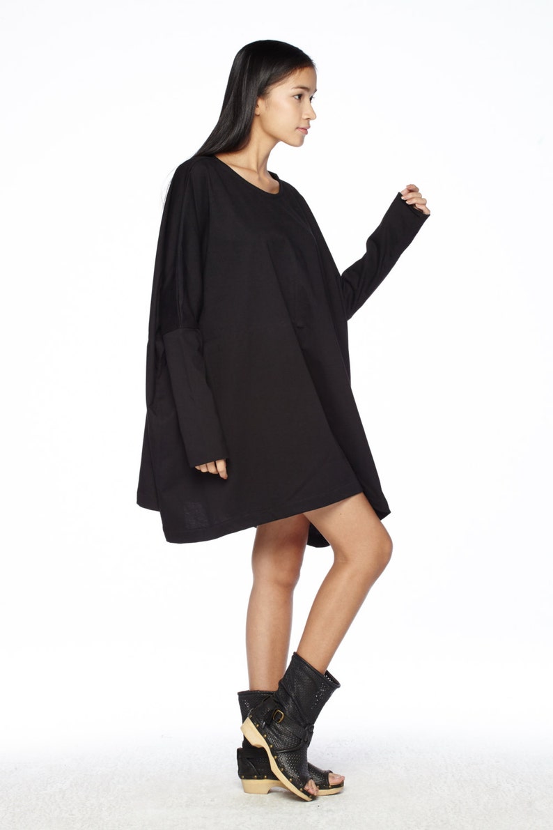 Women\u2019s Top NO.62 Black Cotton Jersey Oversized T-Shirt Tunic Sweater