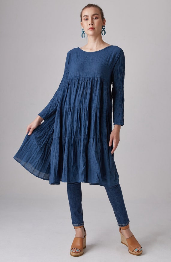 NO.292 Women's Tiered Babydoll Dress, Long Sleeve Midi Peasant Dress in  Teal Blue - Etsy Ireland