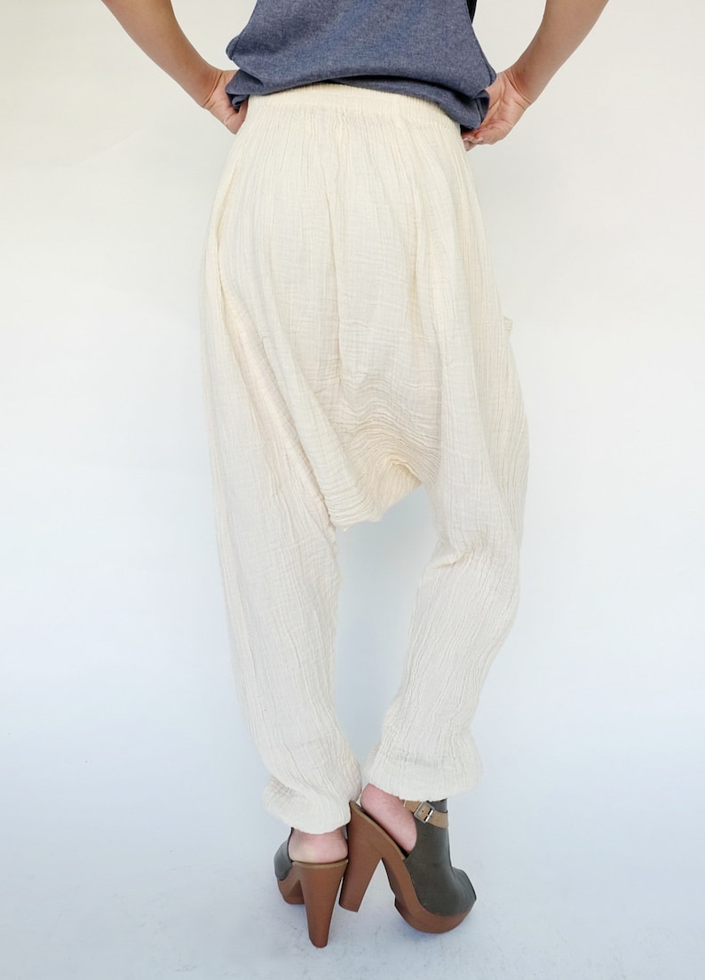 NO.162 Cream Double Cotton Gauze Harem Pants Women Dropped Etsy