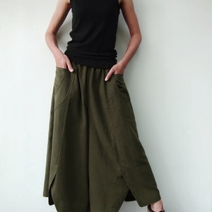 NO.41 Womens Wide Leg Palazzo Pants, Casual Loose Fitting Trousers in Dark Olive image 5