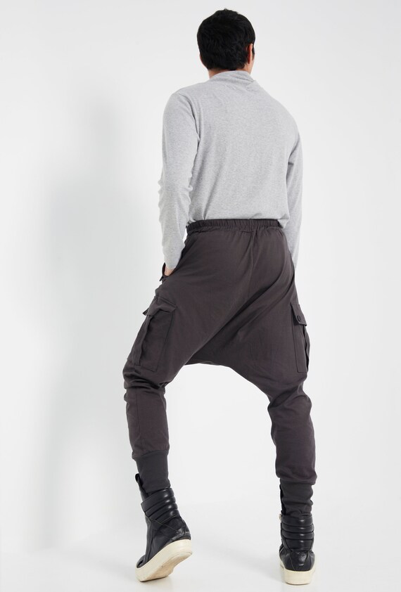 NO.315 Men's Cross Front Drop Crotch Pants, Button Flap Pants