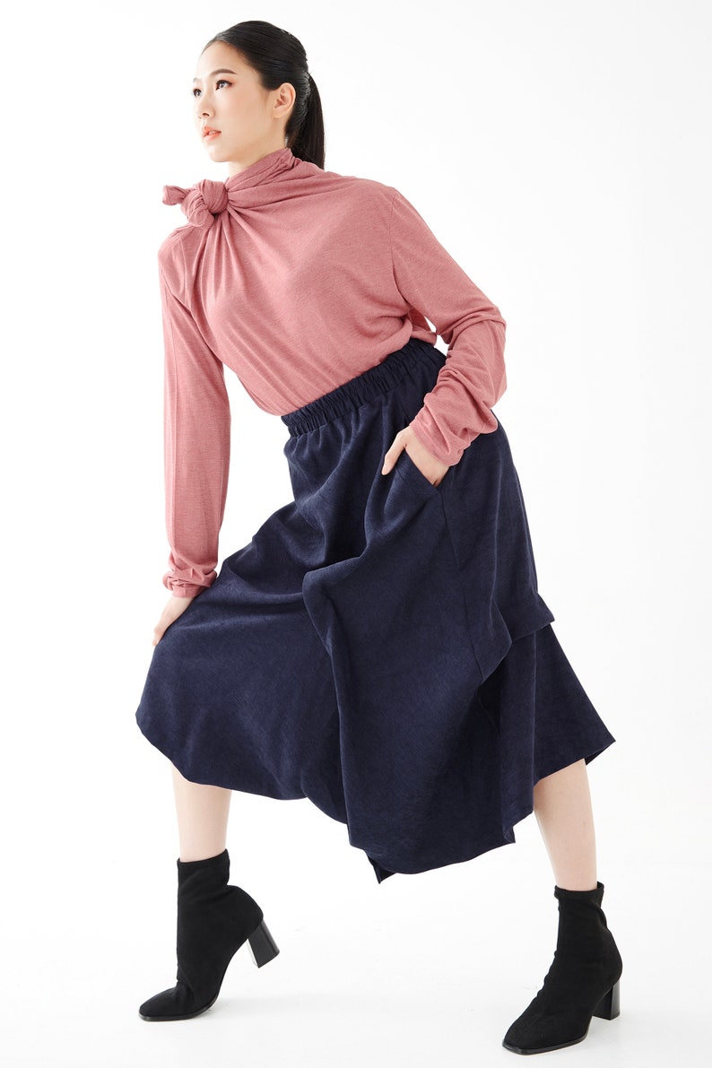 NO.286 Womens Asymmetrical Skirt/Pants, Loose Fit Skirt/Pants in Blue image 8