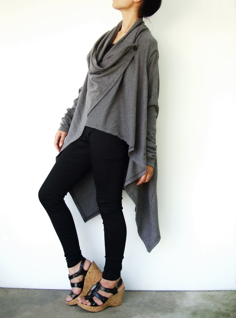 NO.61 Womens Long Sleeve Open Front Extravagant Cardigan, Cardigan Sweater in Mottled Gray image 1