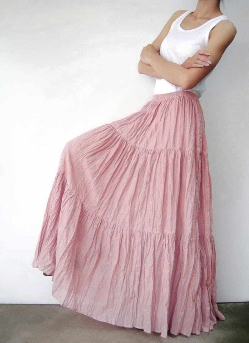 NO.5 Pink Cotton Gauze Hippie Gypsy Boho Tiered Long Peasant Etsy