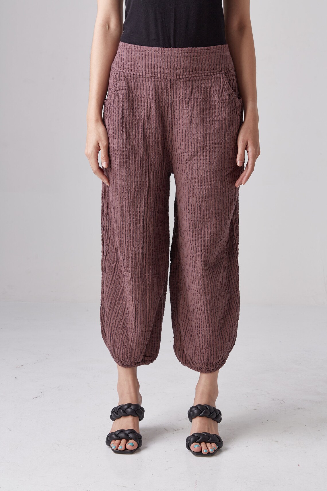 NO.266 Women's Striped Ankle Pants Brownish Pink | Etsy