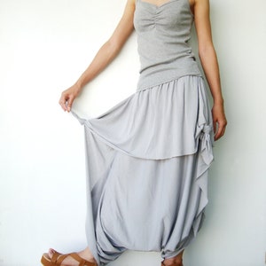 NO.86 Womens Low Drop Crotch Asymmetrical Harem Pants, Loose Casual Harem Trousers in Gray image 3